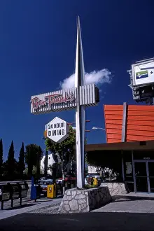 1960s Prints: 1960s era space age sign for Ben Frank's coffee shop on the Sunset Strip in West Hollywood