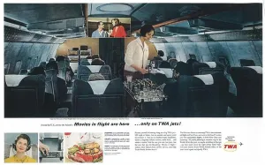 Commercials Prints: 1964 TWA Trans World Airlines ad - 'Movies in flight on TWA jets'