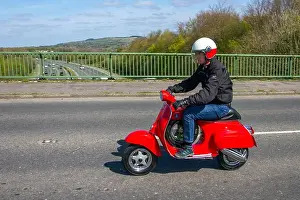 Biker Prints: 1965 60s Vespa Douglas red 90cc petrol scooter