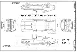 Headlight Prints: 1968 Ford Mustang Fastback car blueprint