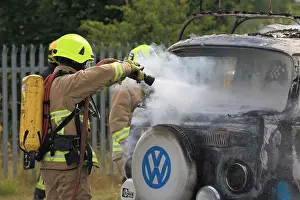 Firefighter Prints: A 1970's Volkswagen Camper Van is destroyed by fire at North Weald Airfield on Saturday July 27th