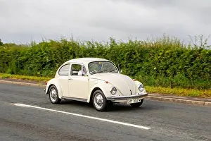 Road Travel Prints: 1974 70s seventies white old VW Volkswagen 1200 Beetle Car Petrol 1200cc; Classic