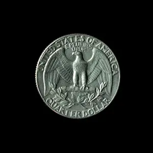 1974 Prints: 1974 American Washington Quarter isolated on the black background