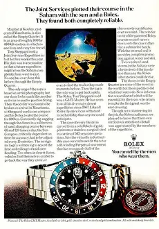 Timepiece Prints: 1974 Rolex GMT master watch print ad - Joint Services Sahara adventure travel