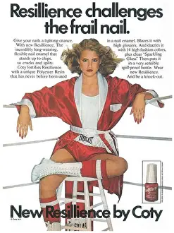 Commercials Prints: 1979 Coty Resilience Nail Polish Ad with Kim Alexis in Everlast Boxing gloves