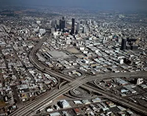 Hars Prints: 1980 1980s LOS ANGELES CALIFORNIA AERIAL VIEW SKYLINE DOWNTOWN FREEWAY CLOVERLEAF INTERCHANGE HIGHWAY URBAN SPRAWL