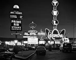 Dreams Prints: 1980s NIGHT NEON ON THE STRIP FOR EL MOROCCO LA CONCHA STARDUST LAS VEGAS NEVADA USA