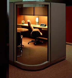 1980 Prints: 1980s office with partition glass wall at night