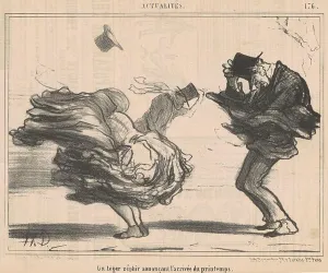 A 19th-century lithograph by Honoré Daumier titled Un léger zéphir annonçant l'arrivée du printemps depicting a light