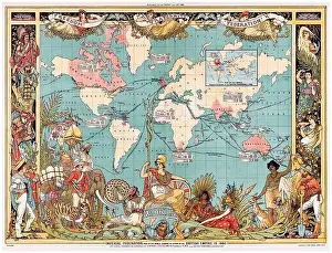 19th Century Vintage World Map of the Colonial British Empire in 1886 by Walter Crane