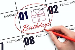 Today Prints: 1st day of February. The hand circles the date on the calendar 1 February