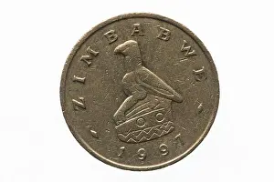 National Emblem Prints: A $2 dollar coin from Zimbabwe featuring the Zimbabwe bird an national icon