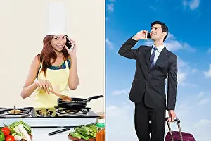 Housewives Prints: 2 indian Married Couple Comparison Housewife and Business Man