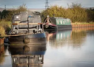 Towpath Prints: 2 narrow boats moored on the Leeds Liverpool canal in Altham
