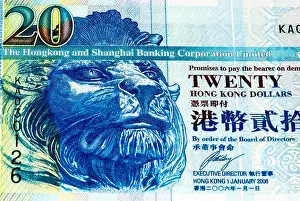Hong Prints: 20 Hong Kong dollar bank note. Hong Kong dollar is the national currency of Hong Kong
