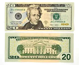 Behind Prints: 20 U.S. dollar banknote, front and back