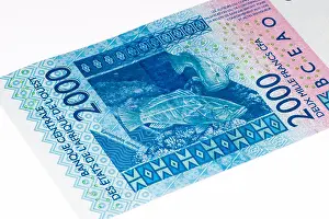 2000 CFA franc bank note. CFA franc is used in 14 African countries