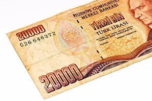 Number One Prints: 20000 Turkish liras bank note. Turkish lira is the national currency of Turkey