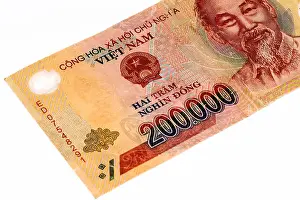 Ho Chi Minh Prints: 200000 dong bank note of Vietnam. Dong is the national currency of Vietnam