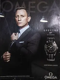Omega Prints: 2015 Omega Seamaster Spectre 007 watch print ad James Bond Spectre advert with Daniel Craig in a Time magazine