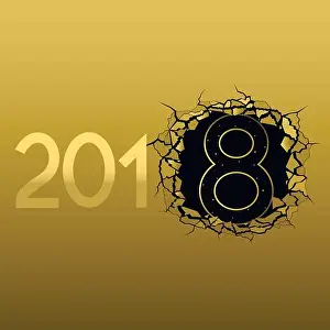 Ripped Prints: 2018 New Year. Broken golden metal background