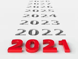 Passing Prints: 2021 future represents the new year 2021, three-dimensional rendering, 3D illustration