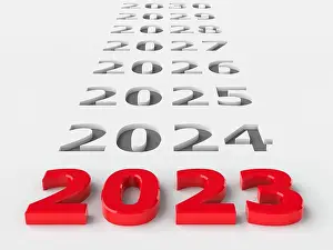 Passing Prints: 2023 future represents the new year 2023, three-dimensional rendering, 3D illustration
