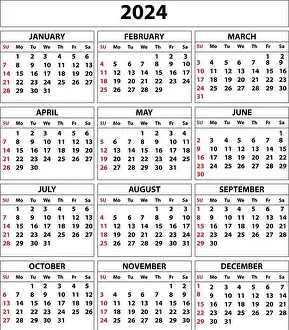 Monday Prints: 2024 calendar set. Color vector pocket calendar design