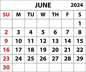 Desk Prints: 2024 JUNE month calendar Color vector illustrator calendar design