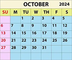 Desk Prints: 2024 October month calendar Color vector illustrator calendar design