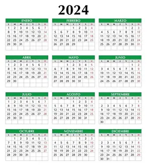 Monthly Prints: 2024 year spanish calendar. Vector template illustration in Spain. Vertical calendario