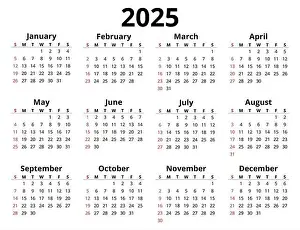 Calender Prints: 2025 month printable calendar. Modern vector horizontal template illustration