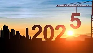 Succeed Prints: 2025. New Year 2025. Construction crane sets numbers for New Year 2025
