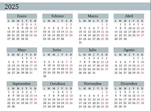 Mayo Prints: 2025 Yearly Calendar Vector in Spanish, Monday Start, Clean Design, Printable Template