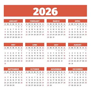 2026 Simple vector calendar. Weeks start on Sunday