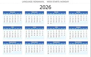 Romanian Prints: 2026 year romanian calendar. Vector illustration for Romania and Moldova