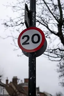 Speed Limit Prints: 20mph speed limit road sign in Saffron Walden High Street