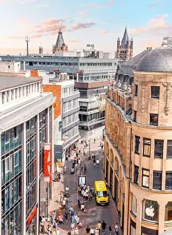 Koeln Prints: 29 July 2022, Cologne, Germany: Aerial cityscape view of a popular shopping streets