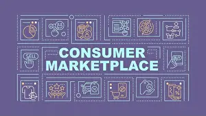 Ecommerce Prints: 2D consumer marketplace text with thin linear icons