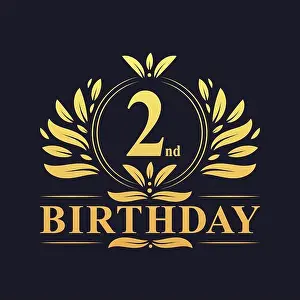 Retro Style Prints: 2nd Birthday Design, luxurious golden color 2 years Birthday celebration