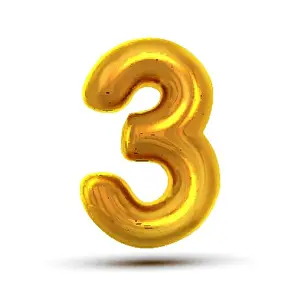 Numeric Prints: 3 Three Number Vector. Golden Yellow Metal Letter Figure