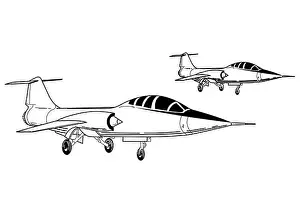 3 view aircraft line art drawing F-104 Starfighter