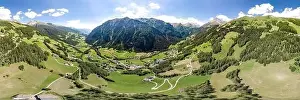 360 Photo Prints: 360 Aerial panoramic drone shot of Helligenblutt village in Grossglockner mountain valley in Austria