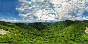 High Point View Prints: 360-degree panoramic aerial view from drone to Vosges mountains and ruins of medieval castle Spesbourg