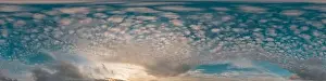 Spherical Prints: 360 panorama of glowing sunset sky with bright Cirrus clouds