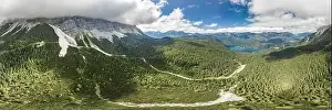 Garmisch Prints: 360 panorma view of Eibsee Lake with heavy fog Zugspitze in Germany