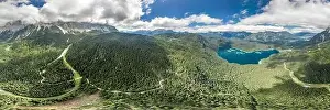 Garmisch Prints: 360 panorma view of Eibsee Lake with heavy fog Zugspitze in Germany