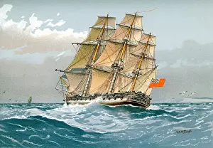 Old Fashioned Prints: A 38 Gun Frigate of the British Royal Navy on the high seas (Mitchell 96)