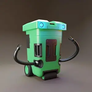 3d automated cybernetic robot droid cleaning and janitorial function automaton, 3d illustration