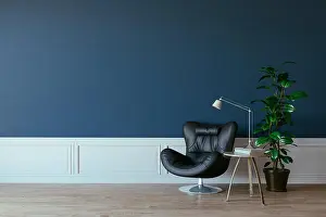 3d beautiful interior render with leather arm chhair and lamp